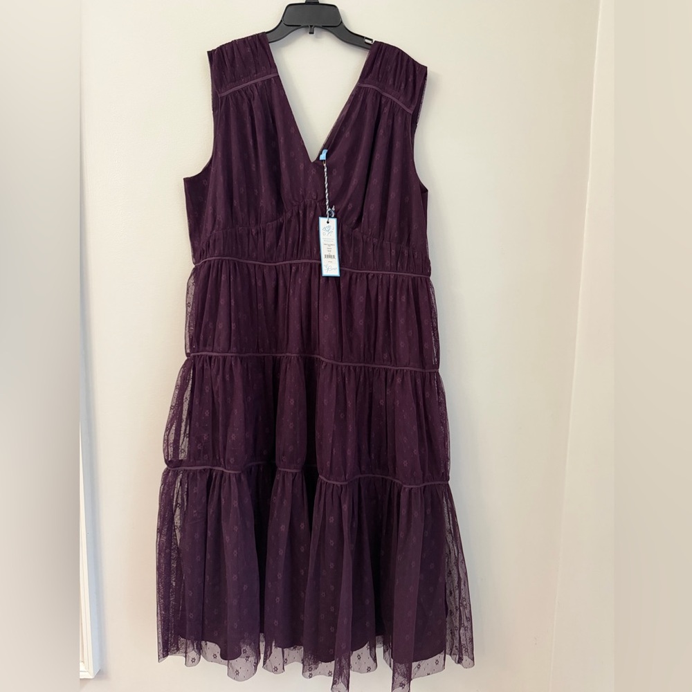 NWT Draper James tiered tulle dress Plum COLOR. Size XXL